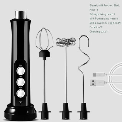 Rechargeable Electric Milk Frother - 3 Speeds, Handheld Foam Maker for Latte, Cappuccino, Hot Chocolate - USB