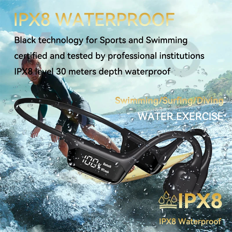 S10 Bluetooth 5.4 True Bone Conduction Headphones IPX8 Waterproof DT5.0 MP3 Built-in 32GB Memory LED Digital Display For Swiming