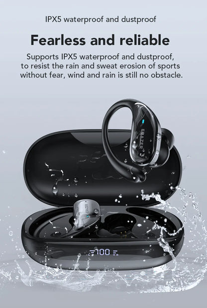 ERAZER XT80 Pro Sports Wireless Headphones with Mics, Button Control, LED Power Display,Hifi Stereo Sound