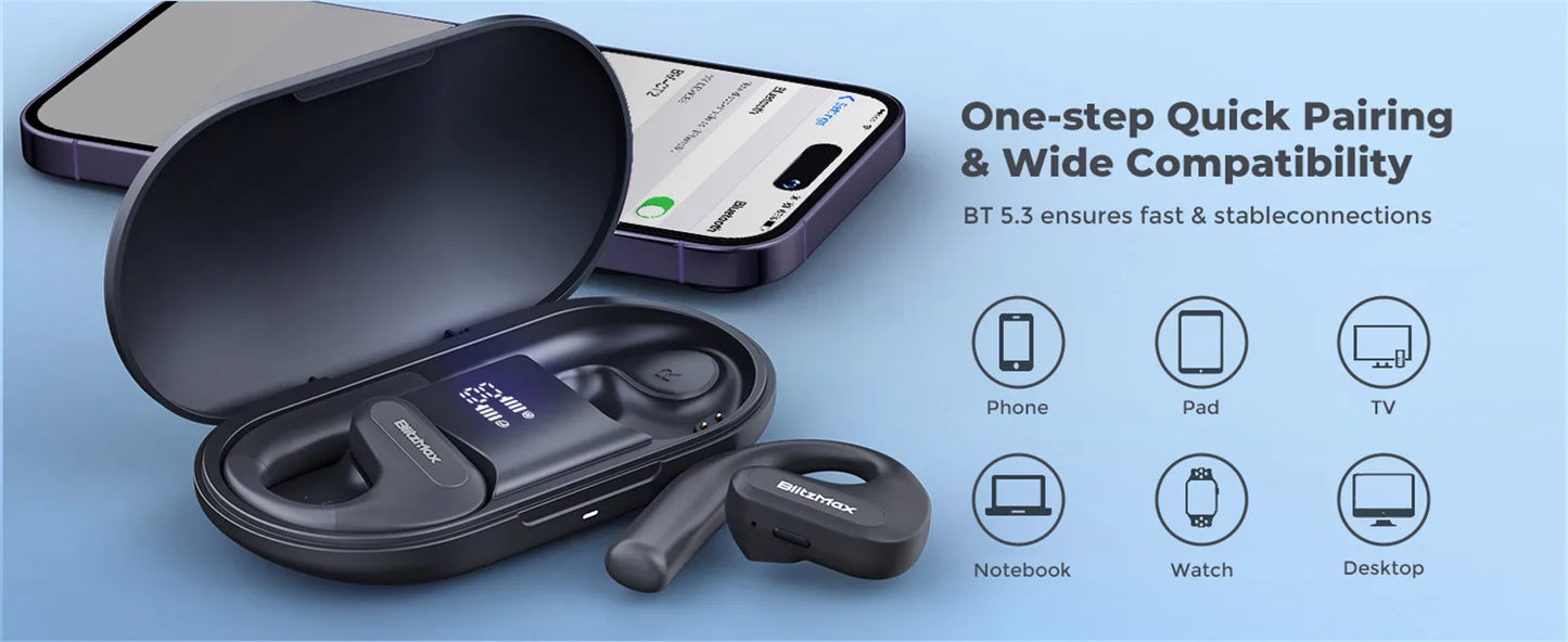 Blitzwolf BlitzMax BM-CT2 Open-Back Headphones High-Fidelity Audio Bluetooth 5.3 Noise Reduction Earphones for Sports Running