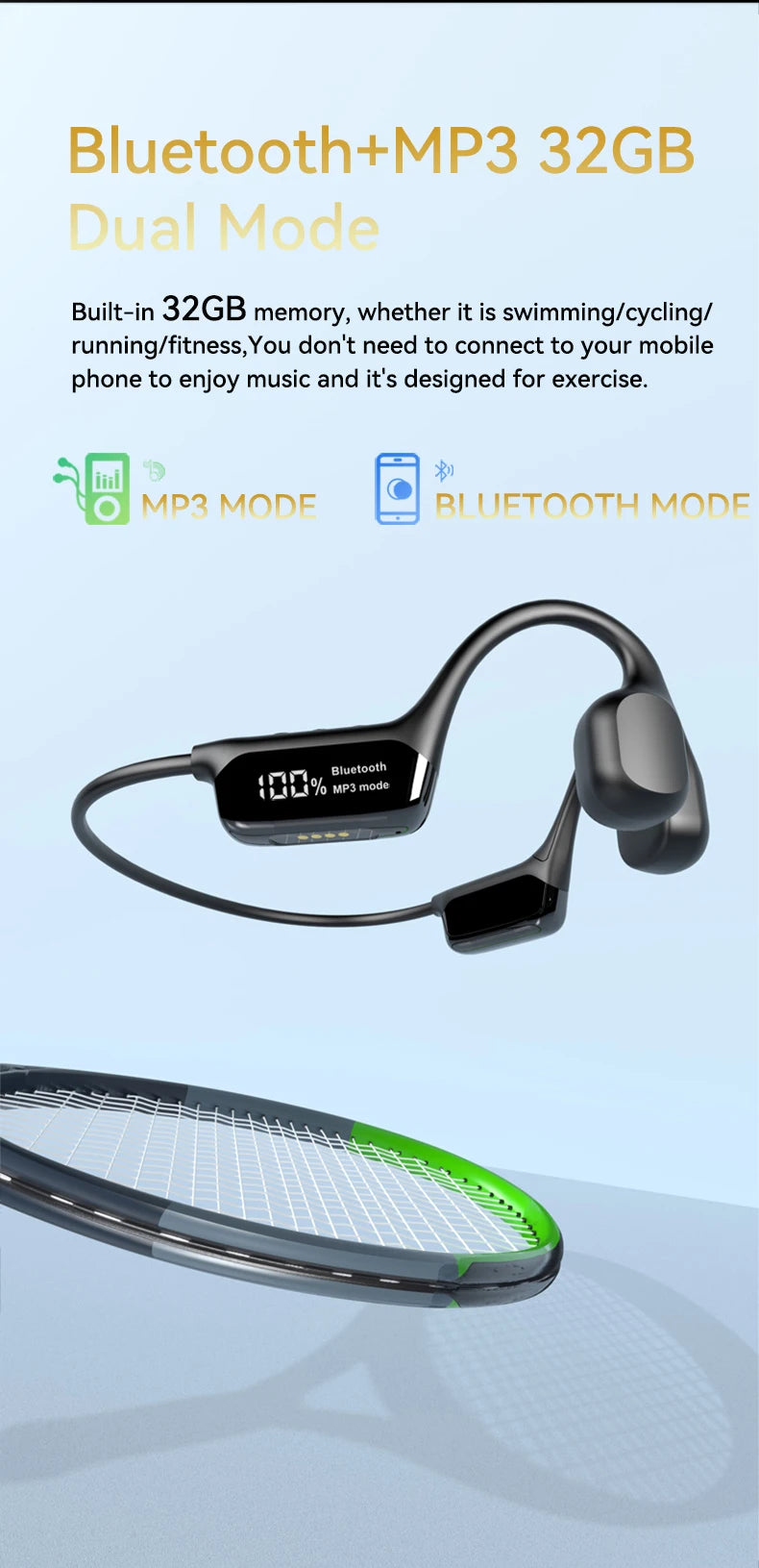 S10 Bluetooth 5.4 True Bone Conduction Headphones IPX8 Waterproof DT5.0 MP3 Built-in 32GB Memory LED Digital Display For Swiming