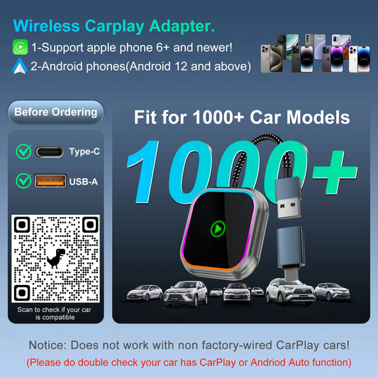 2025 New iPhone Wireless Carplay Adapter Mini Android Auto Adapter Plug & Play Apple Carplay Dongle Wifi Bluetooth Connected