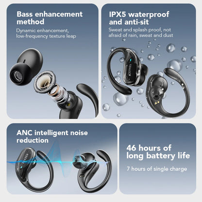 ERAZER XT80 Pro Sports Wireless Headphones with Mics, Button Control, LED Power Display,Hifi Stereo Sound