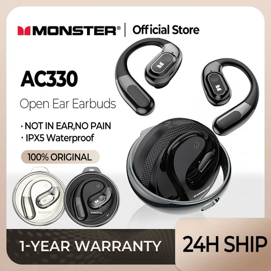 Monster AC330 Bluetooth 5.4 Earphones OWS Water-Resistant IPX5 Call 8H Playtime