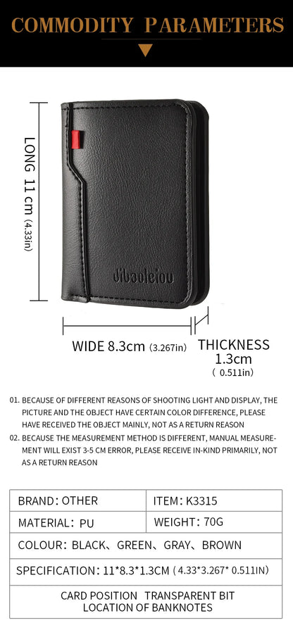 1PC New Ultra-thin Mini Soft PU Leather Credit Card Wallet Holder Short Vertical High Quality Men's Wallet