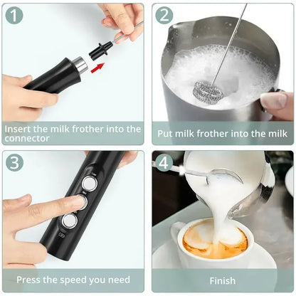 Rechargeable Electric Milk Frother - 3 Speeds, Handheld Foam Maker for Latte, Cappuccino, Hot Chocolate - USB