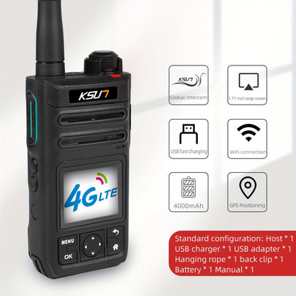 KSUN 4G Network Radio WiFi PTT Button 1.77 Inch Screen Walkie Talkies Long Range 5000 Miles For Zello (1pc, Black, No Sim Card)