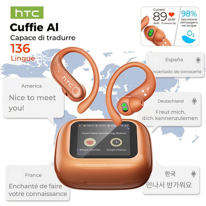 HTC NE61 New Heart Rate Monitoring Open Wireless Audio Earbuds, HIFI Audio Quality and HD Calls, LED Full-Color Touch Screen, Wireless 6.0 Earbuds,