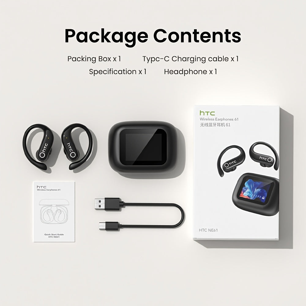 HTC NE61 New Heart Rate Monitoring Open Wireless Audio Earbuds, HIFI Audio Quality and HD Calls, LED Full-Color Touch Screen, Wireless 6.0 Earbuds,