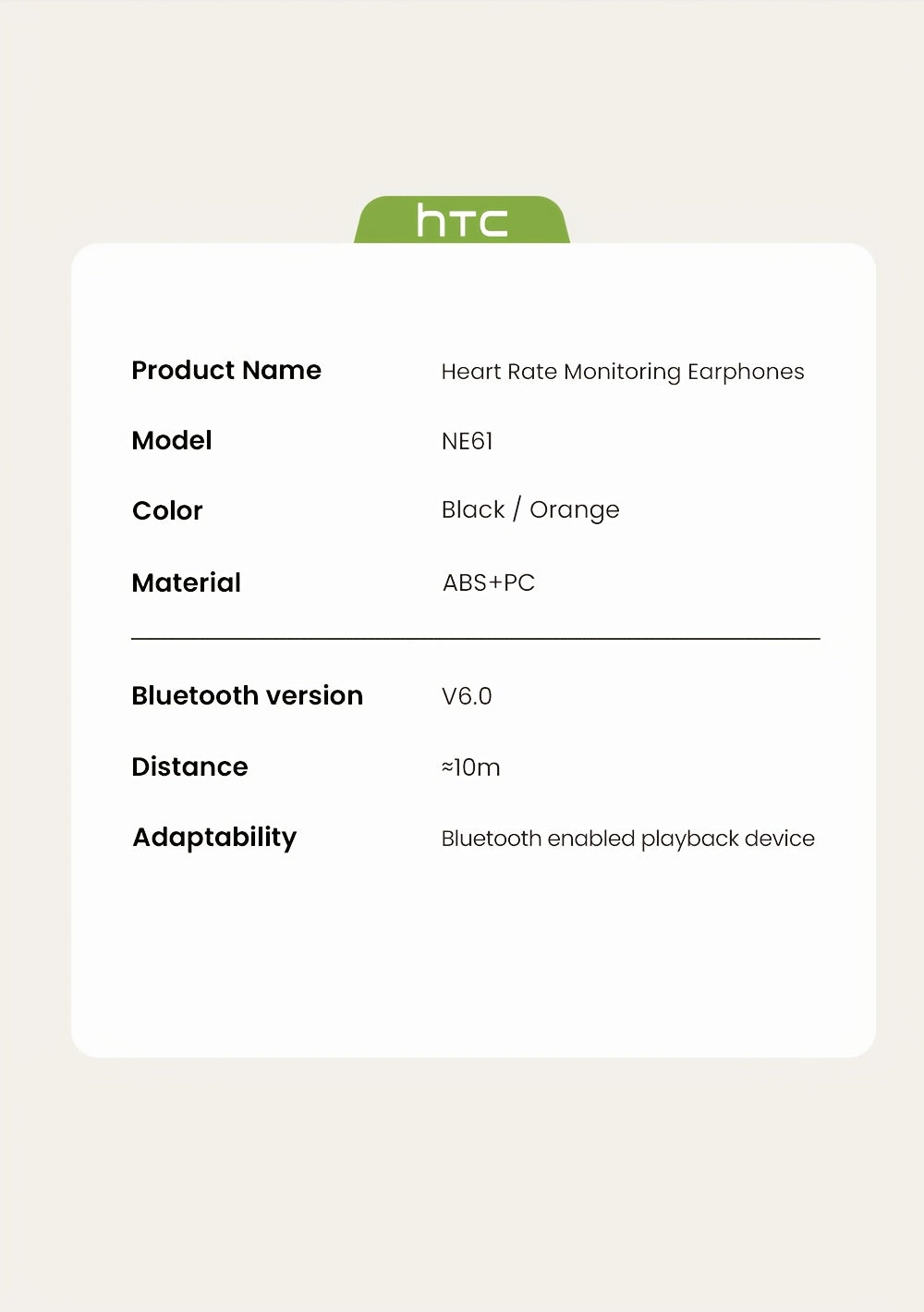 HTC NE61 New Heart Rate Monitoring Open Wireless Audio Earbuds, HIFI Audio Quality and HD Calls, LED Full-Color Touch Screen, Wireless 6.0 Earbuds,