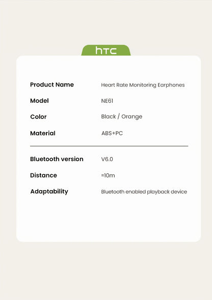 HTC NE61 New Heart Rate Monitoring Open Wireless Audio Earbuds, HIFI Audio Quality and HD Calls, LED Full-Color Touch Screen, Wireless 6.0 Earbuds,